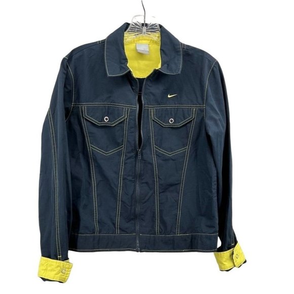 Nike Womens Jacket S Med Navy Blue w/Neon Yellow Cuffs (opt)  "Jean" Style Zip - Picture 7 of 8